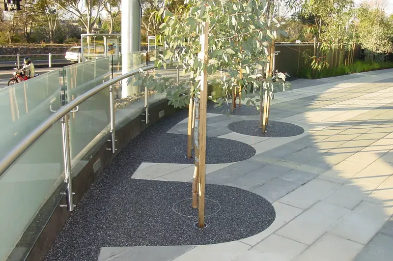 RockPave permeable tree pits along a city walkway
