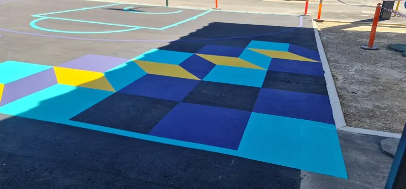 Blue geometric cube pattern StreetBond surfacing