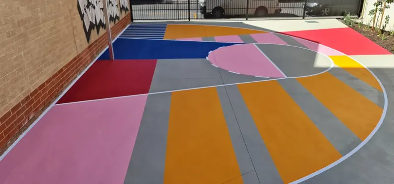 Multicoloured StreetBond surfacing on a school court