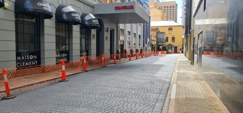 Bluestone look StreetPrint laneway between city buildings