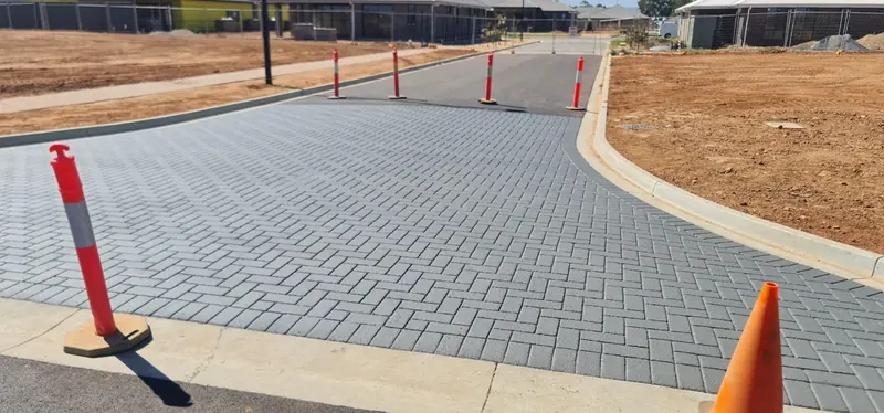 Grey cobble StreetPrint treatment across an intersection
