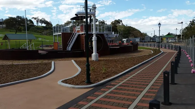 Morgan riverfront playground with StreetPrint bordered paths