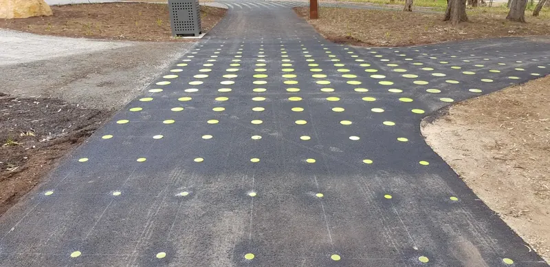 Yellow dot pattern guiding a path through reserve